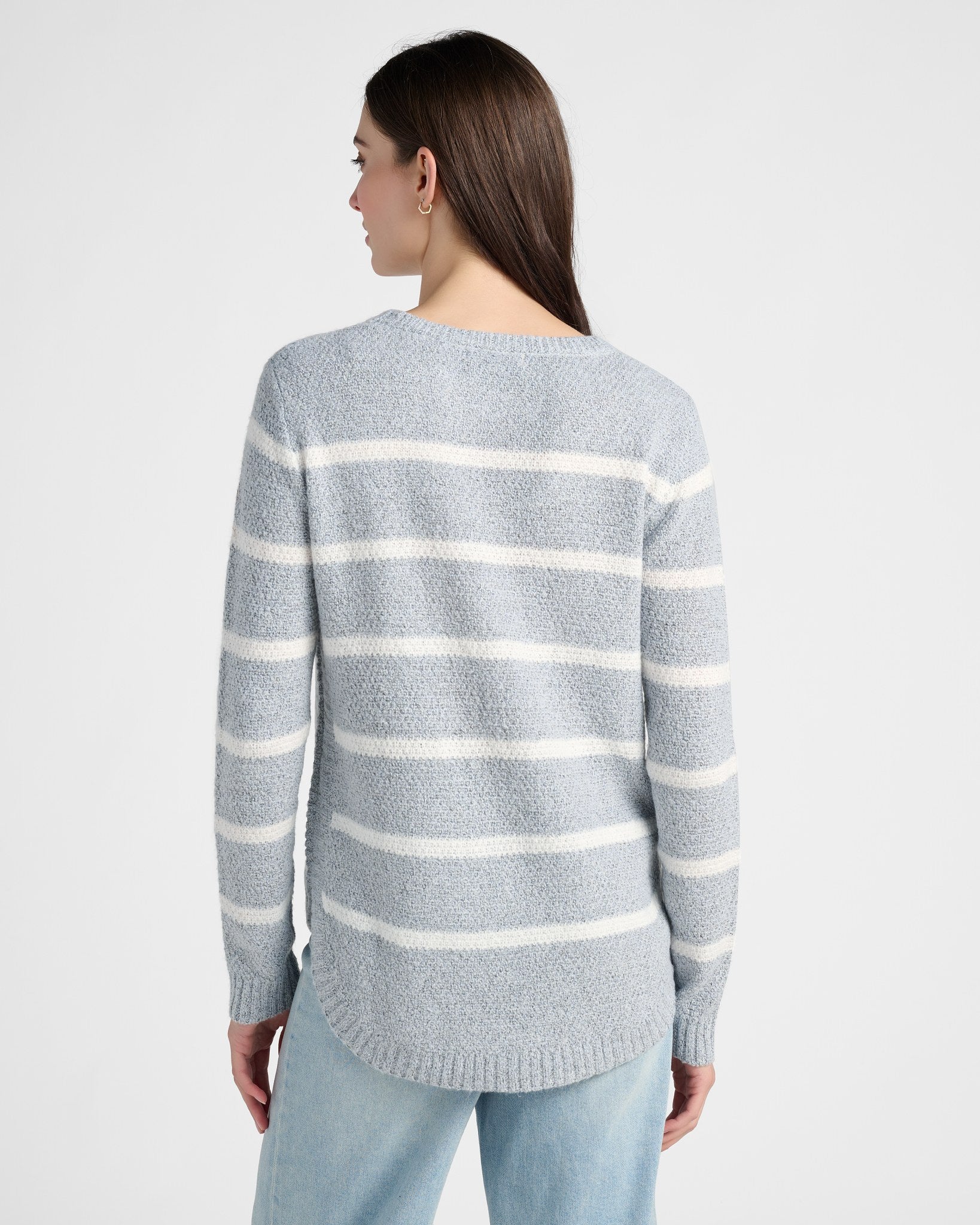 Heather Grey/Ivory $|& Staccato Waffle Stripe Pullover Sweater - SOF Back