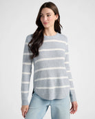 Heather Grey/Ivory $|& Staccato Waffle Stripe Pullover Sweater - SOF Front