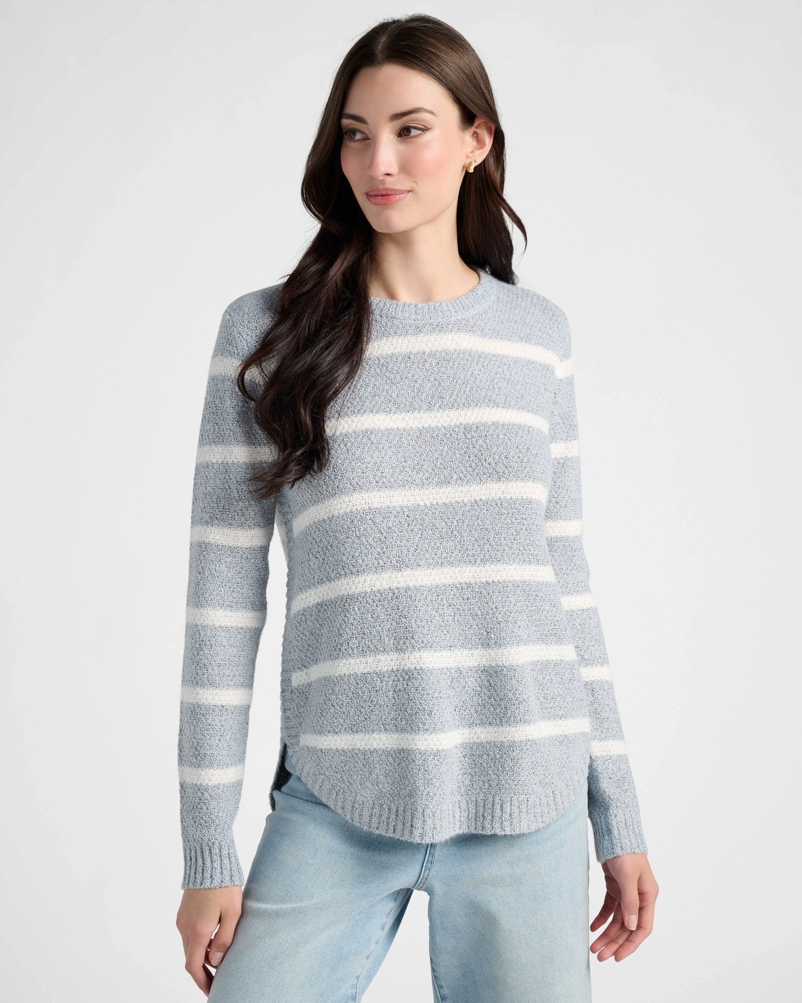 Heather Grey/Ivory $|& Staccato Waffle Stripe Pullover Sweater - SOF Front