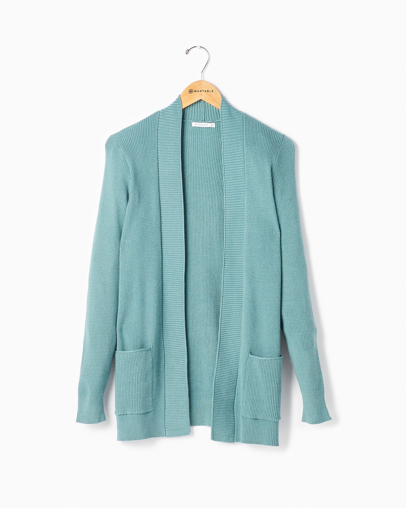 Dusty Jade $|& Staccato Open Front Pocket Cardigan - Hanger Front