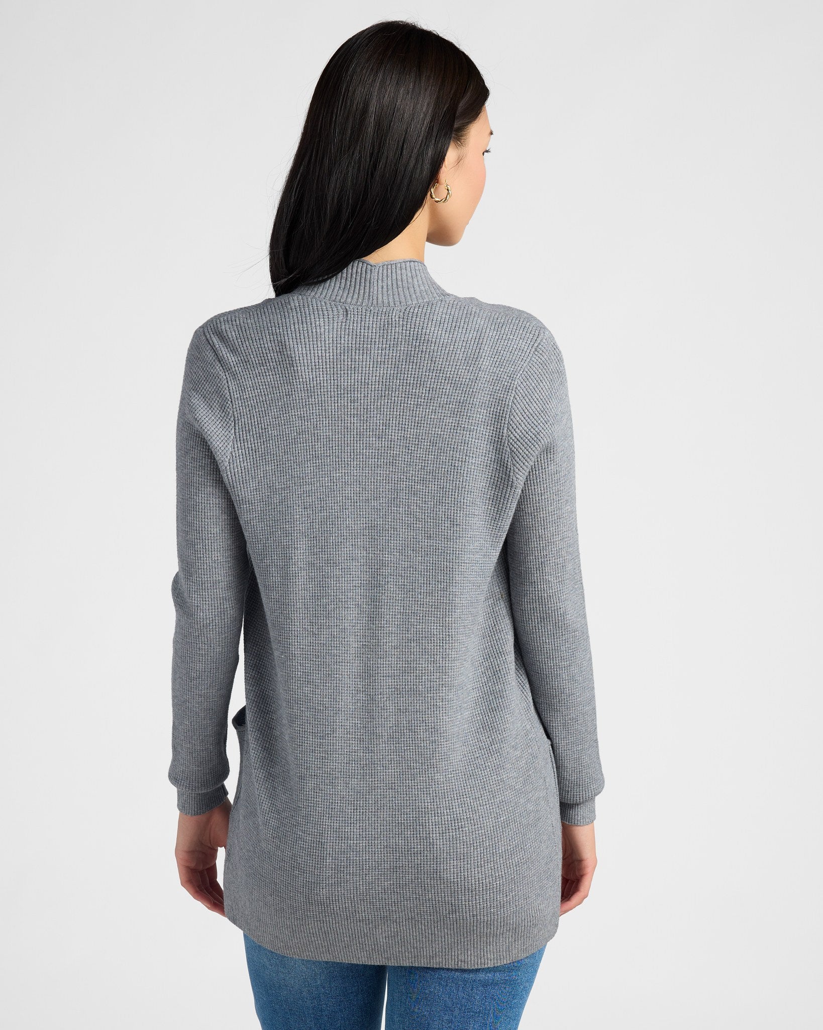 Charcoal $|& Staccato Open Front Pocket Cardigan - SOF Back