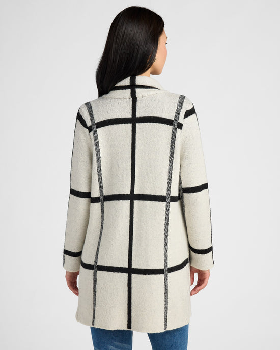 Ivory/Black $|& OneWorld Plaid Sweater Coatigan - SOF Back