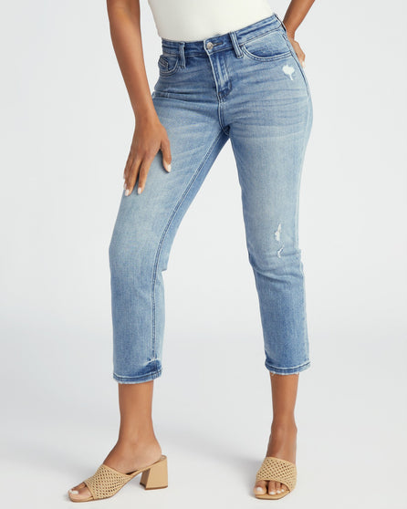 Distressed Cropped Slim Straight Jeans