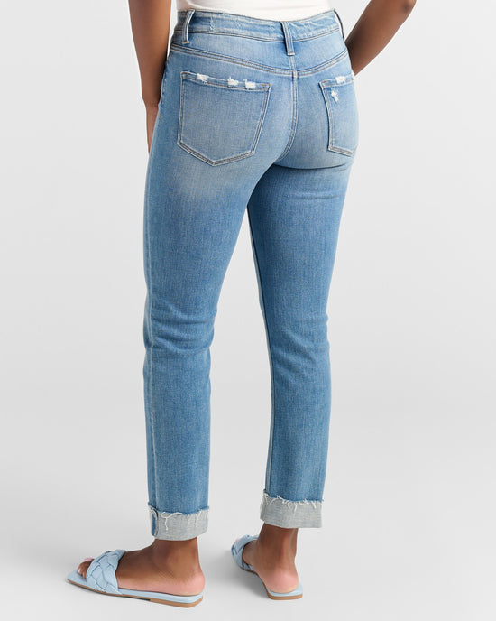 Medium Blue $|& Flying Monkey Jeans Mid Rise Cuffed Slim Straight Jeans - SOF Back