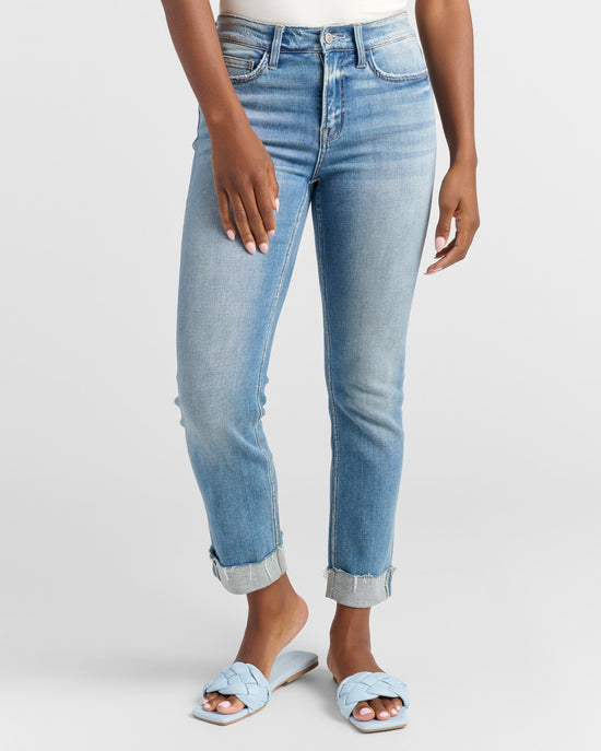 Medium Blue $|& Flying Monkey Jeans Mid Rise Cuffed Slim Straight Jeans - SOF Front