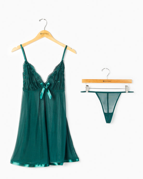 Forest $|& Just Sexy Lingerie Embroidered Babydoll Set - Hanger Front