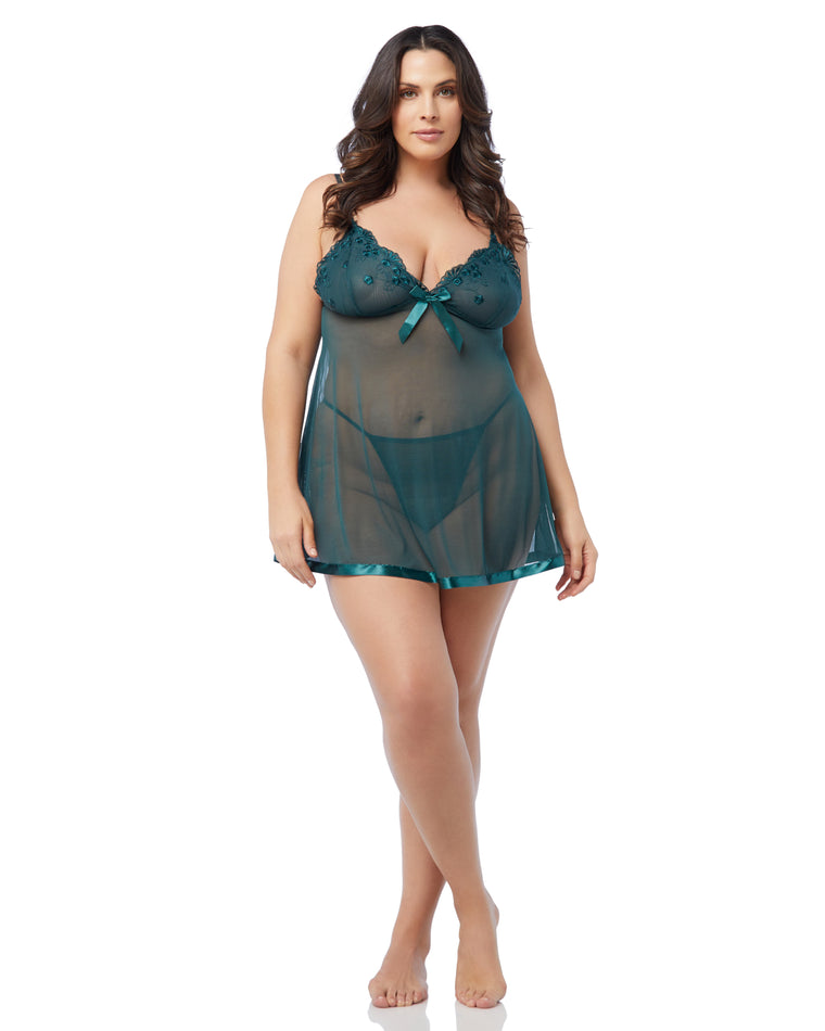 Forest $|& Just Sexy Lingerie Embroidered Babydoll Set - SOF Front