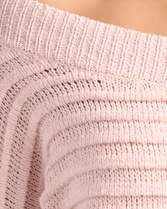 Pink $|& Cozy CO Ribbed Off Shoulder Dolman Pullover - SOF Detail