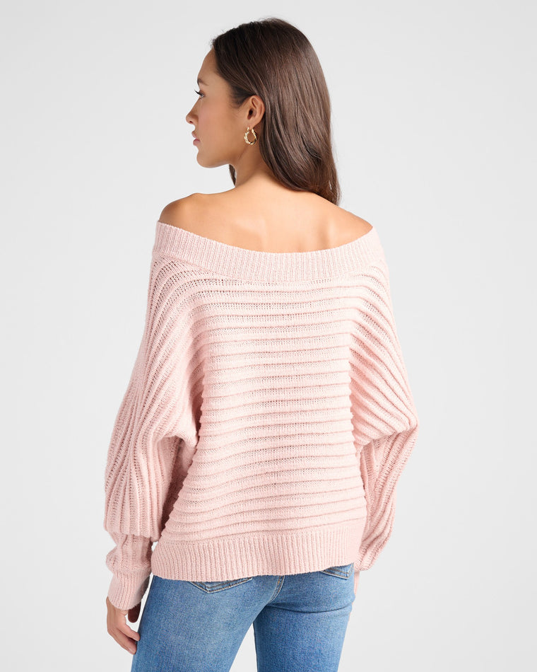 Pink $|& Cozy CO Ribbed Off Shoulder Dolman Pullover - SOF Back