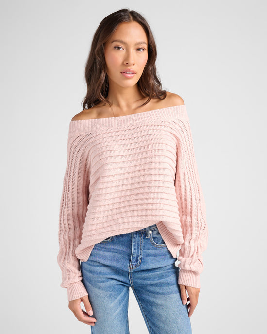 Pink $|& Cozy CO Ribbed Off Shoulder Dolman Pullover - SOF Front