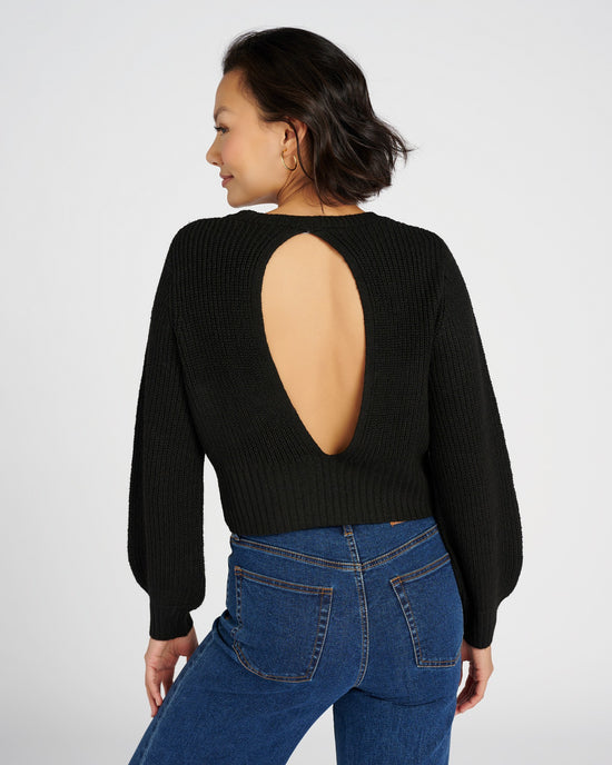 Black $|& Cozy CO Ribbed Knit Open Back Pullover - SOF Back