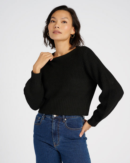 Black $|& Cozy CO Ribbed Knit Open Back Pullover - SOF Front