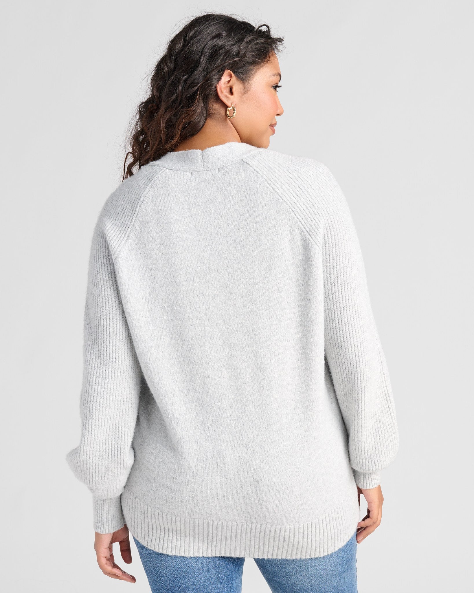 Blouson Slv V-Neck Cardigan L. Heather Grey $|& 525 Adyson Parker Blouson Sleeve V-Neck Cardigan - SOF Back