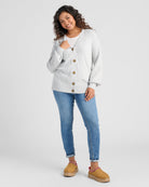 Blouson Slv V-Neck Cardigan L. Heather Grey $|& 525 Adyson Parker Blouson Sleeve V-Neck Cardigan - SOF Full Front