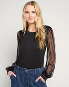 Black $|& Les Amis Dressy Knit Top with Mesh Sleeve - SOF Front