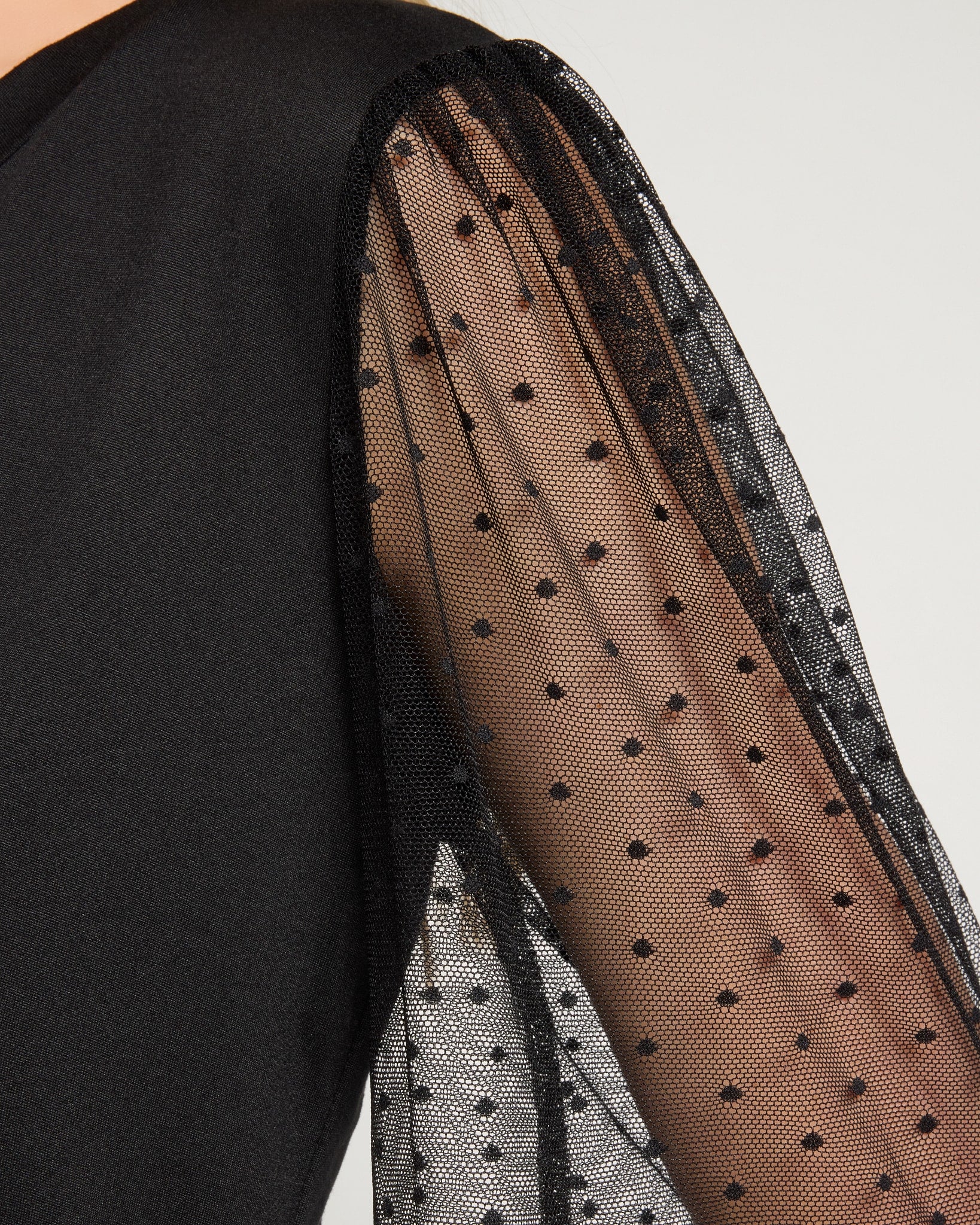 Les Amis Dressy Knit Top - Sheer Swiss Dot Puff Sleeves – Wantable