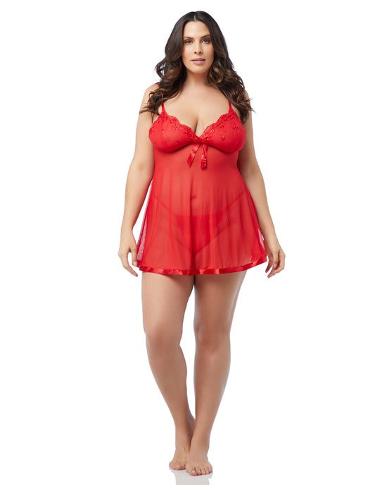 Lychee $|& Just Sexy Lingerie Embroidered Babydoll Set - SOF Front