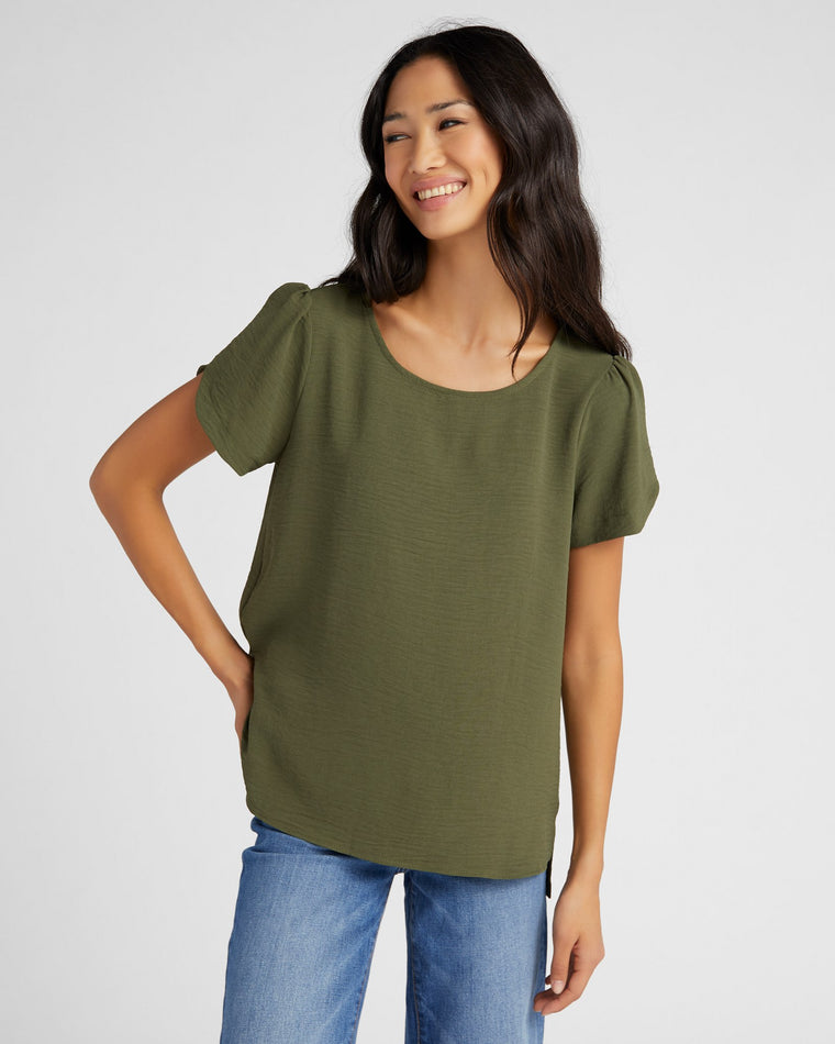 Olive $|& Les Amis Short Sleeve Tulip Top - SOF Front
