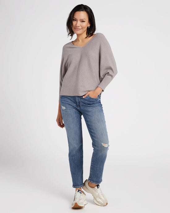 Taupe Melange $|& 525 Adyson Parker V-Neck Dolman Sleeve Sweater - SOF Full Front