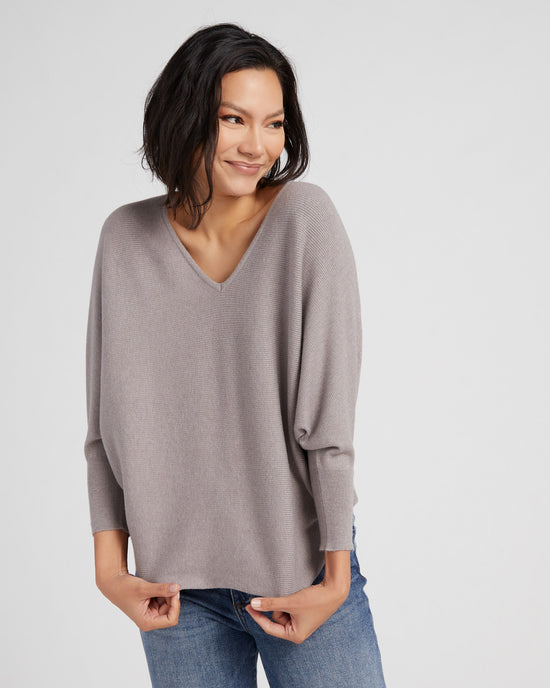 Taupe Melange $|& 525 Adyson Parker V-Neck Dolman Sleeve Sweater - SOF Front