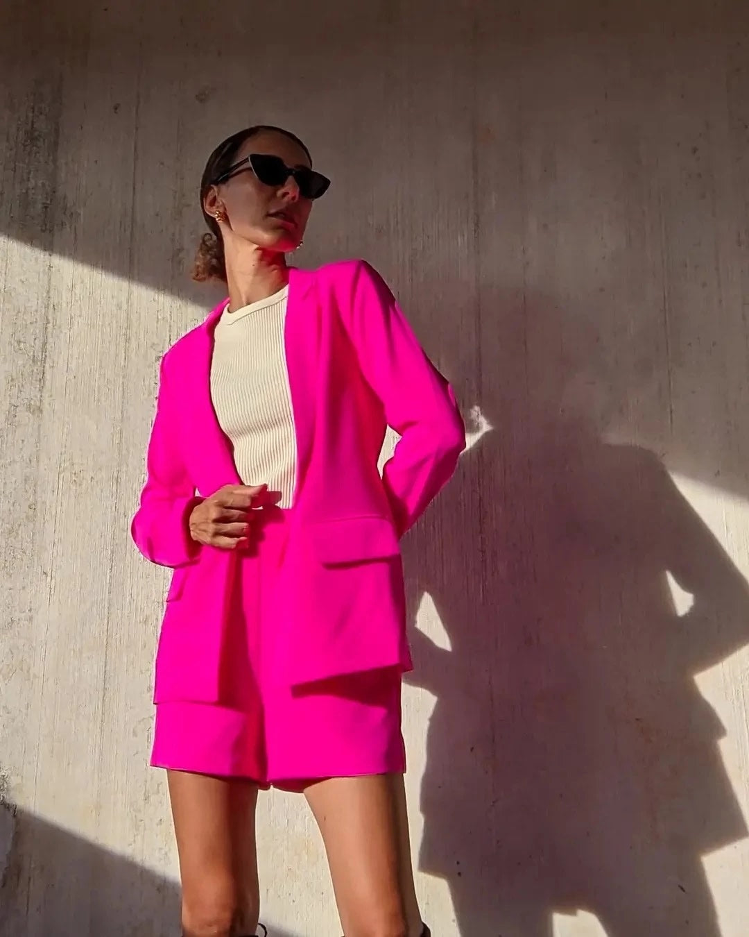Ultra Pink $|& Skies Are Blue Boyfriend Blazer - VOF Back