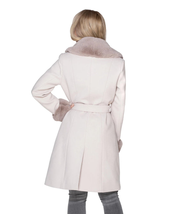 Cream $|& Coalition Faux Fur Trim Belted Coat - Hanger Side