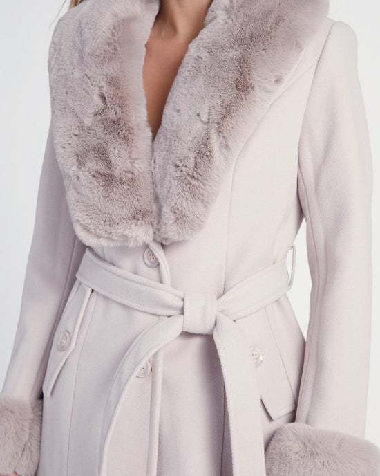 Cream $|& Coalition Faux Fur Trim Belted Coat - SOF Detail