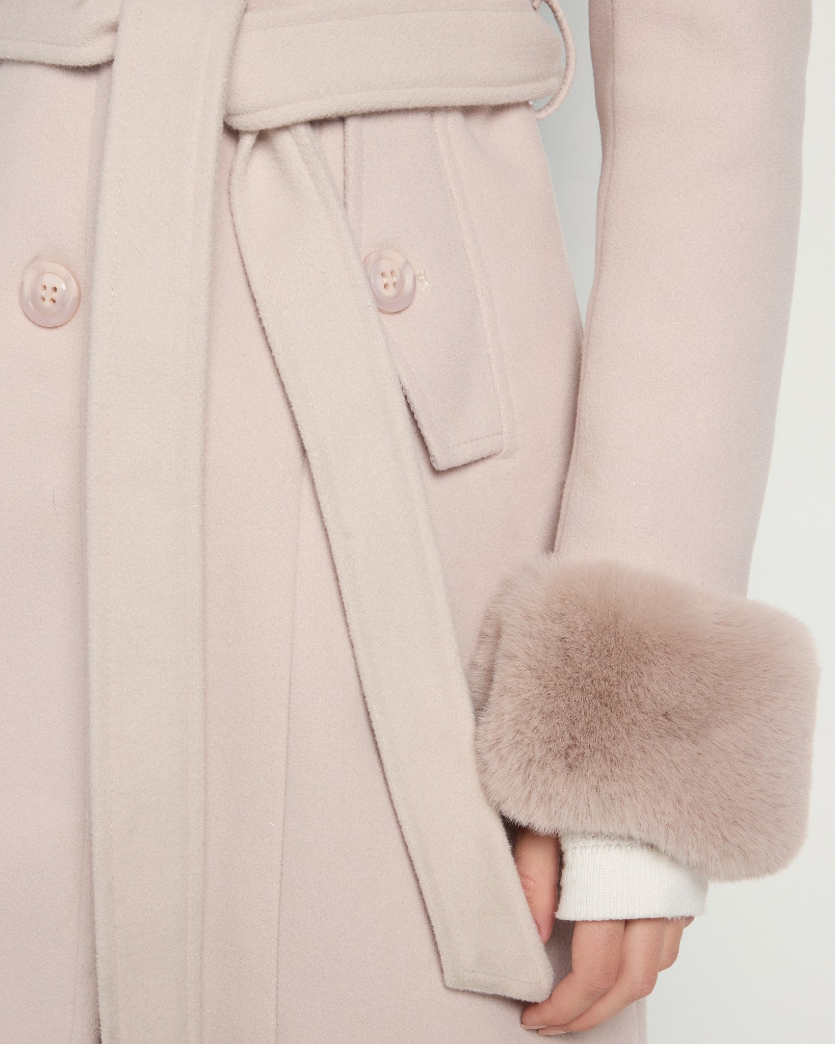 Cream $|& Coalition Faux Fur Trim Belted Coat - SOF Full Front