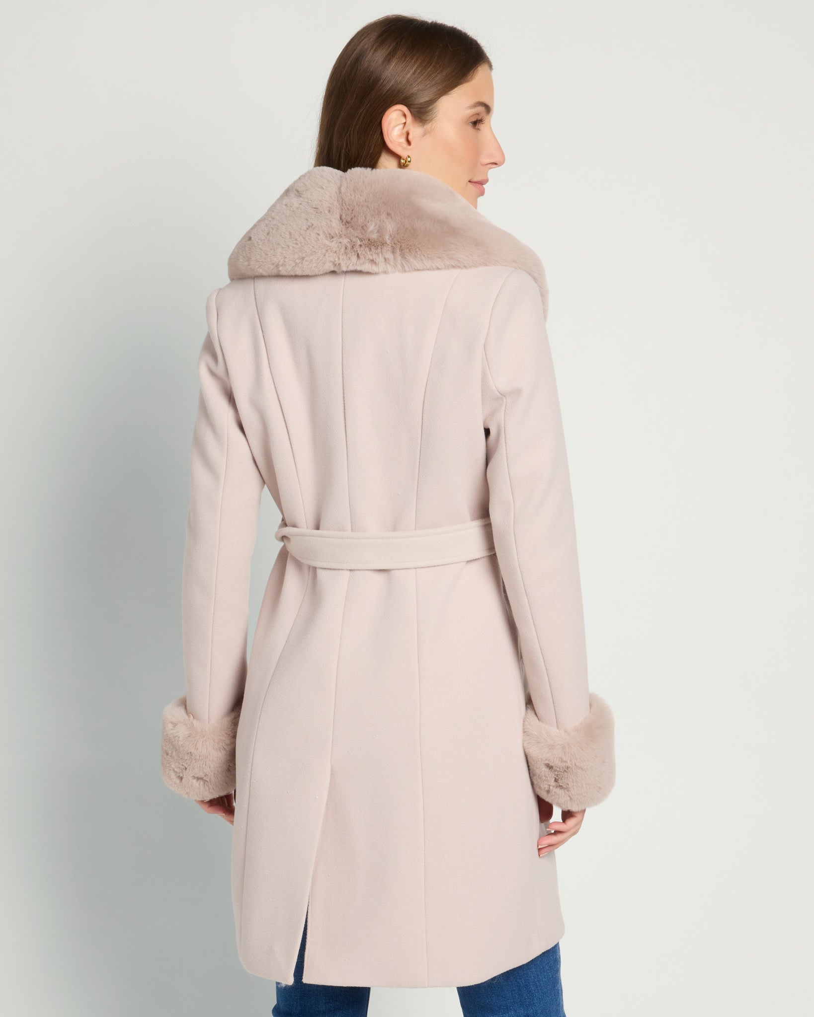 Cream $|& Coalition Faux Fur Trim Belted Coat - SOF Back