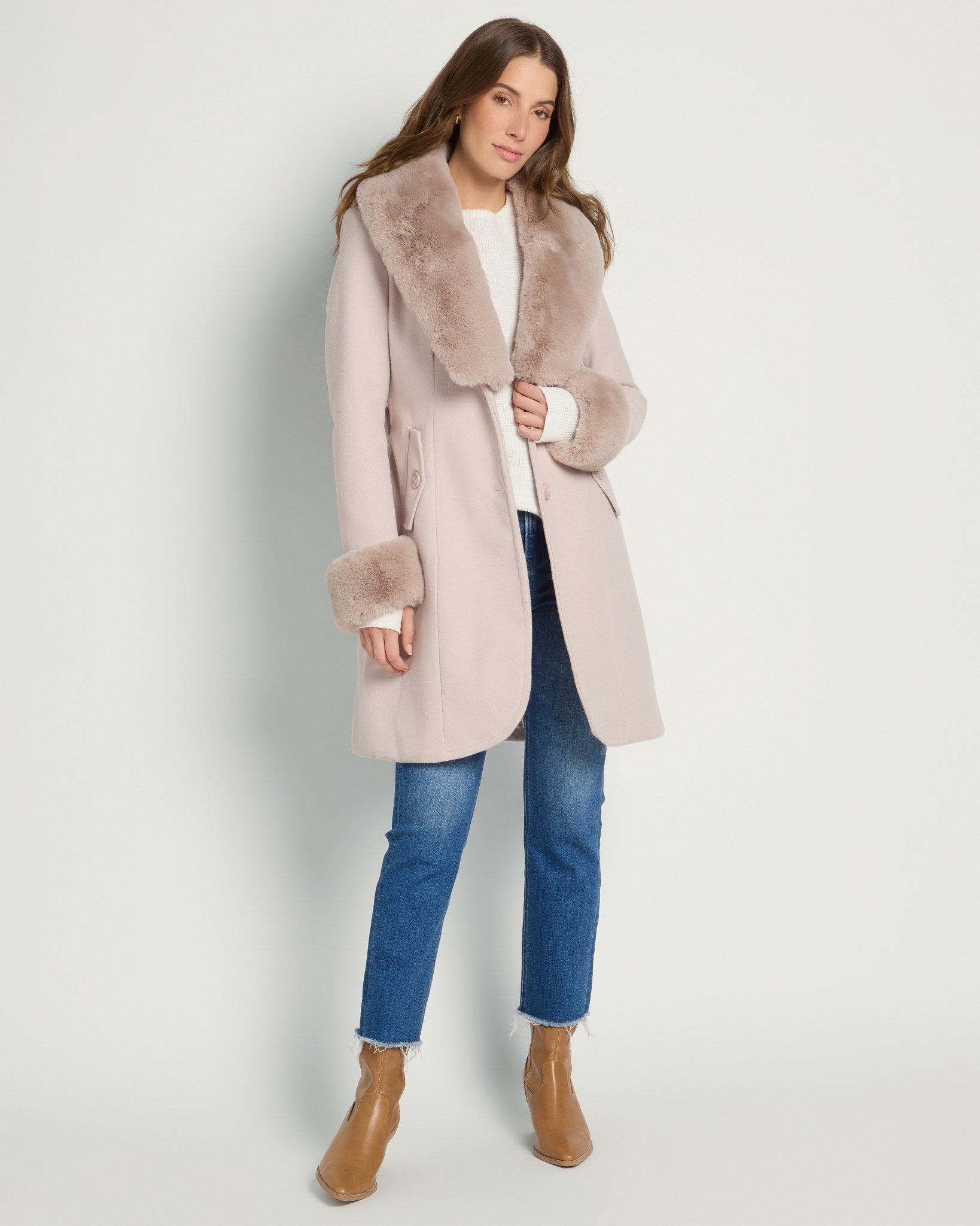 Cream $|& Coalition Faux Fur Trim Belted Coat - UGC On Fig