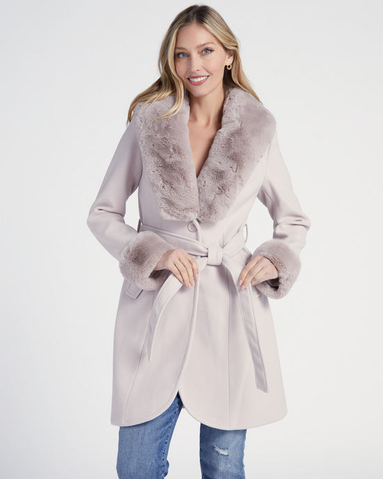 Cream $|& Coalition Faux Fur Trim Belted Coat - SOF Front