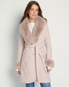 Cream $|& Coalition Faux Fur Trim Belted Coat - SOF Front