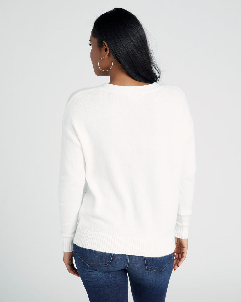 Split V Neck Pullover with Button Detail