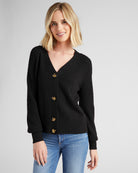 Black $|& 525 Adyson Parker Blouson Sleeve V-Neck Cardigan - SOF Front