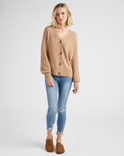 Cozy Camel Heather $|& 525 Adyson Parker Blouson Sleeve V-Neck Cardigan - SOF Full Front