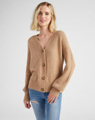 Cozy Camel Heather $|& 525 Adyson Parker Blouson Sleeve V-Neck Cardigan - SOF Front