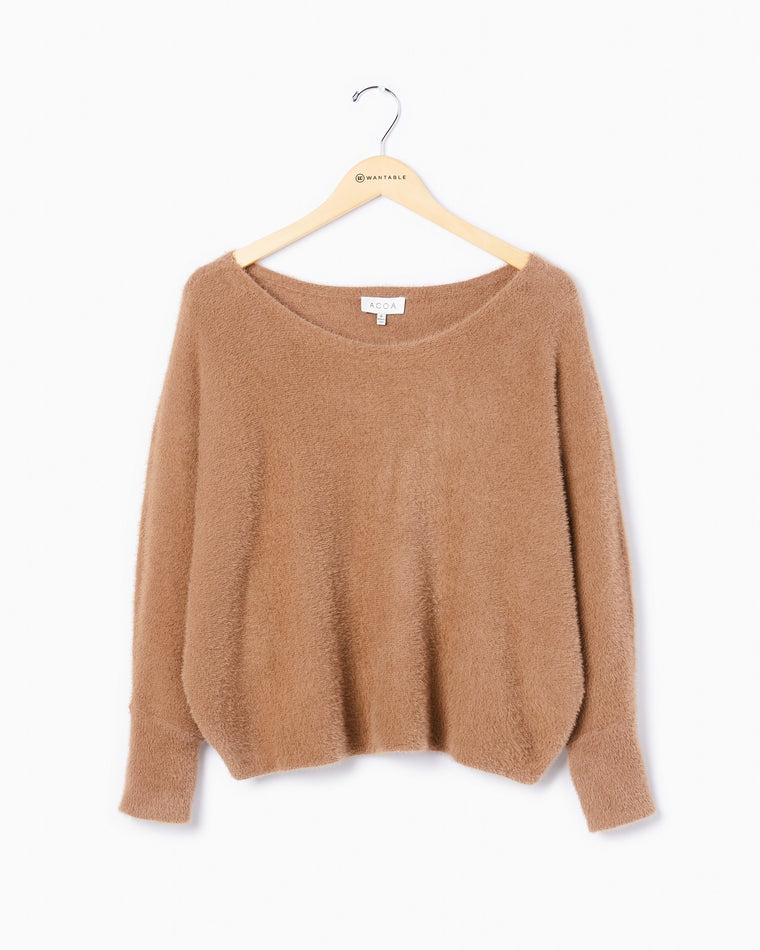 Chocolate $|& ACOA Off The Shoulder Sweater - Hanger Front