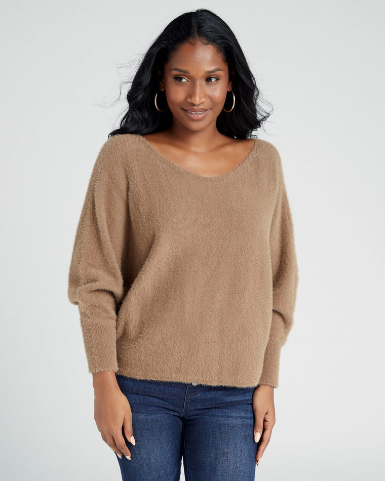 Chocolate $|& ACOA Off The Shoulder Sweater - SOF Front