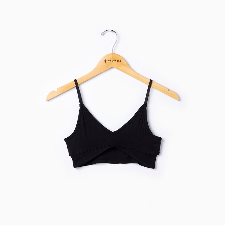 Black $|& Z Supply Lounge Up All Night Ribbed Bra - Hanger Front