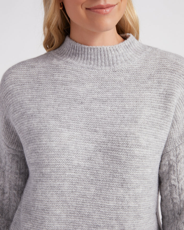 Grey $|& Vigoss Cable Sleeve Sweater - SOF Detail