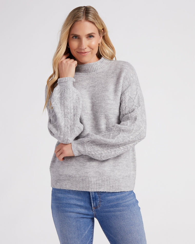 Grey $|& Vigoss Cable Sleeve Sweater - SOF Front