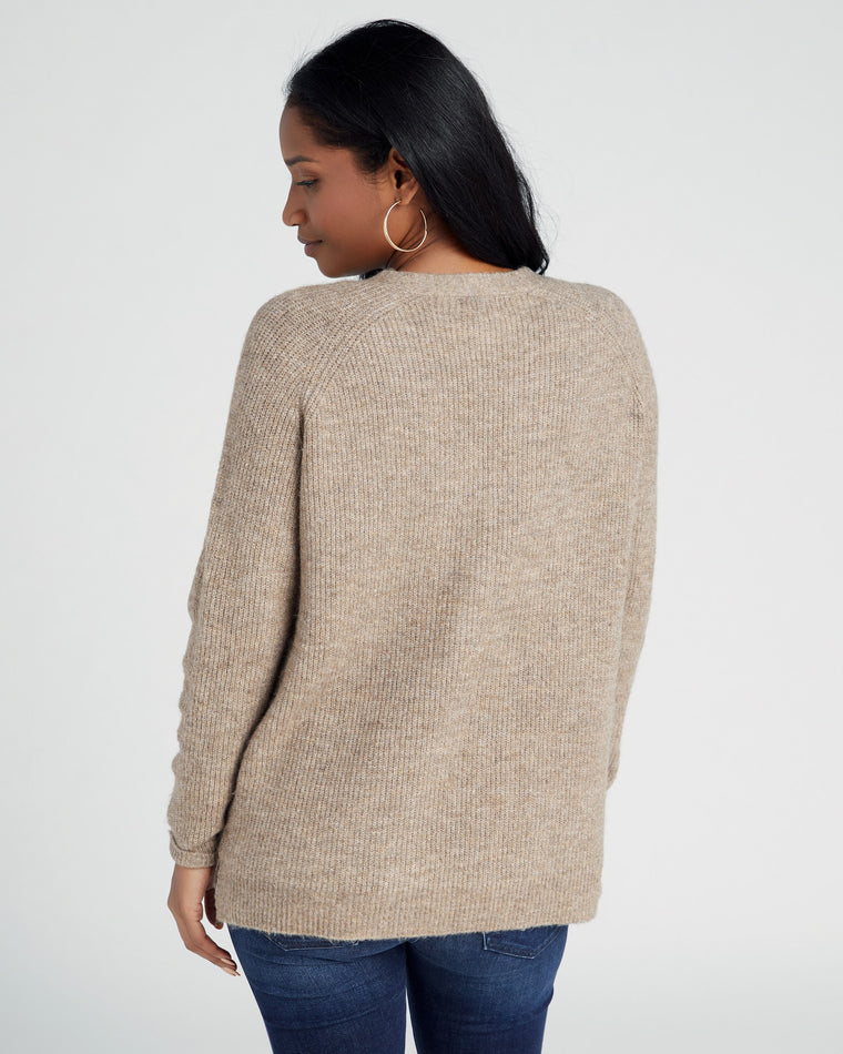 Taupe Grey $|& Lush Long Sleeve Knit Henley Sweater - SOF Back