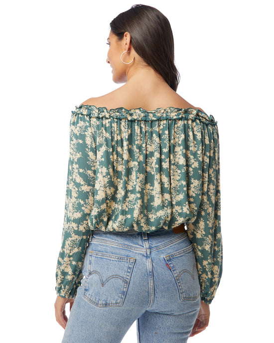 Teal Floral $|& DEX Printed Off Shoulder Blouse - SOF Back