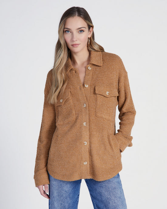 Camel $|& Thread & Supply Harlow Hacci Knit Shacket - SOF Front