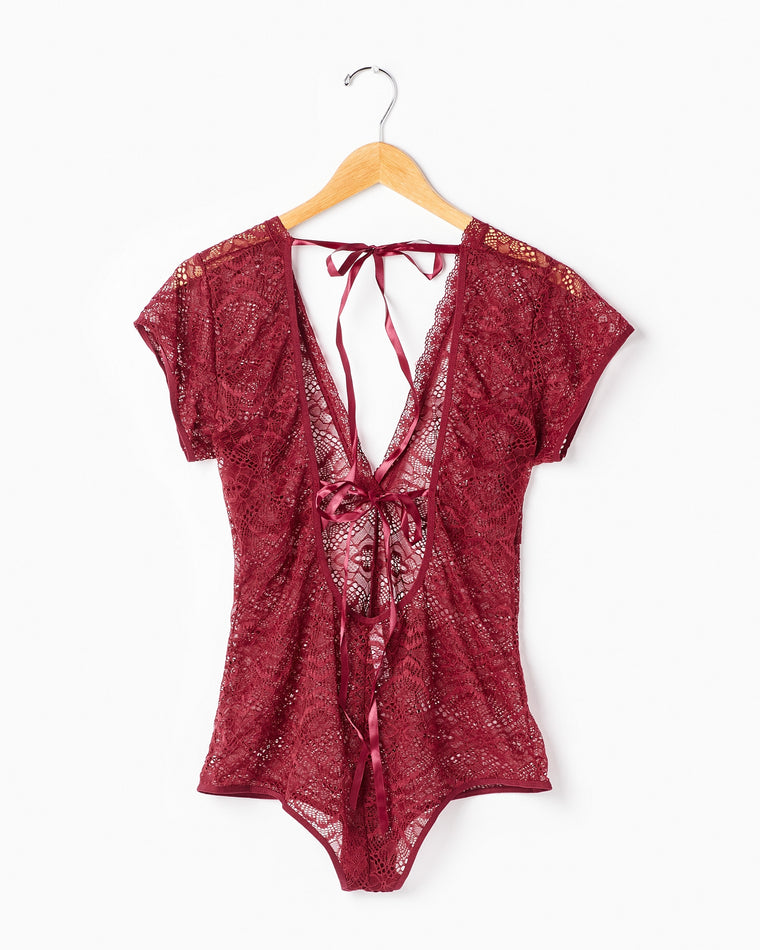 Roden $|& Just Sexy Lingerie Lace V-Neck Bodysuit - Hanger Back