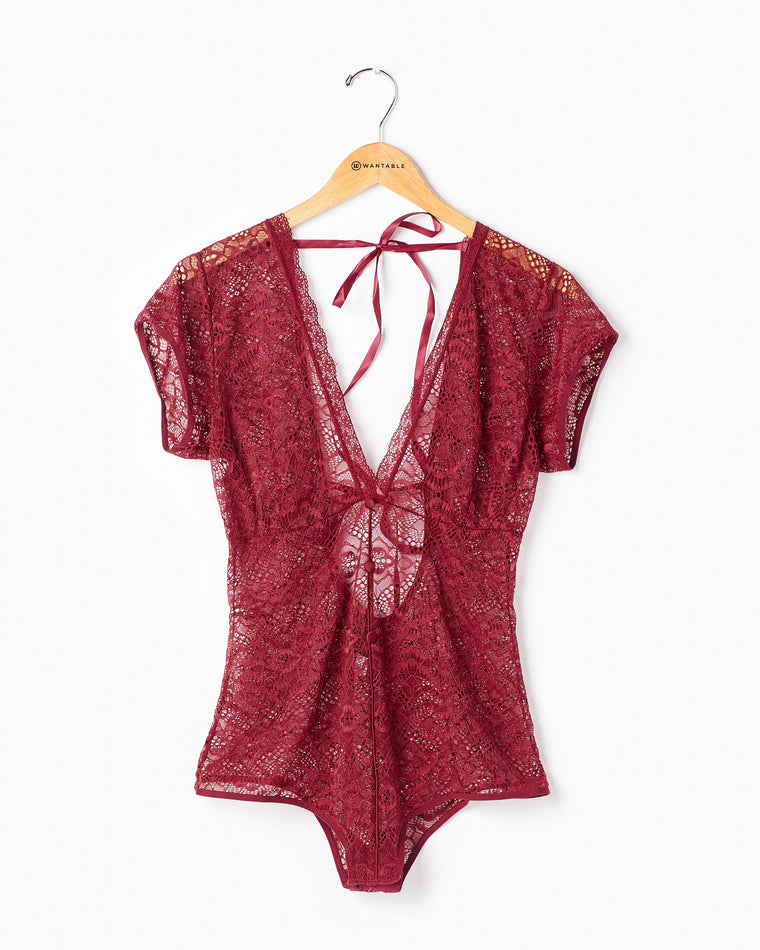 Roden $|& Just Sexy Lingerie Lace V-Neck Bodysuit - Hanger Front