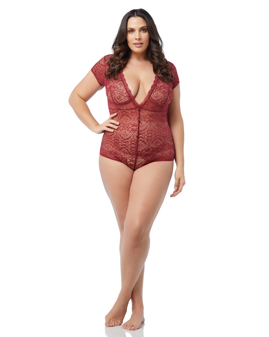 Roden $|& Just Sexy Lingerie Lace V-Neck Bodysuit - SOF Front