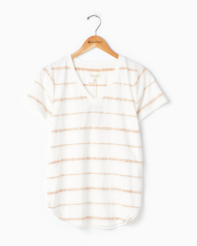 Sandstone Stripe $|& Thread & Supply Amelia Stripe Tee - Hanger Detail