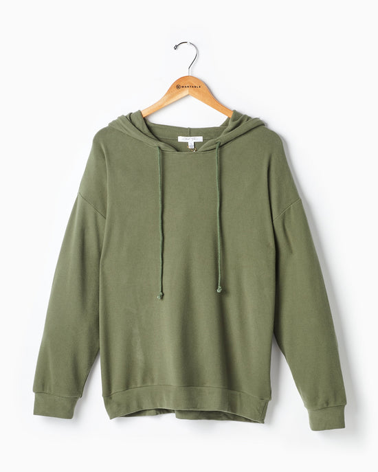Faded Olive $|& Cloud Ten Long Sleeve Plush Drawstring Hoodie - Hanger Front