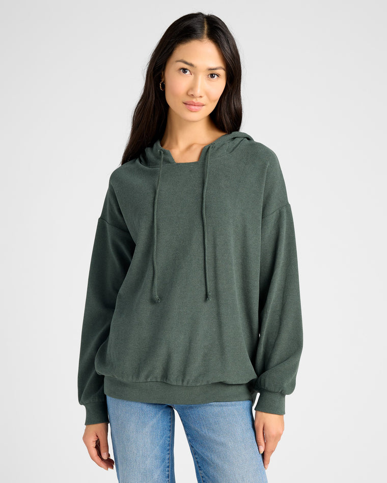 Faded Olive $|& Cloud Ten Long Sleeve Plush Drawstring Hoodie - SOF Front